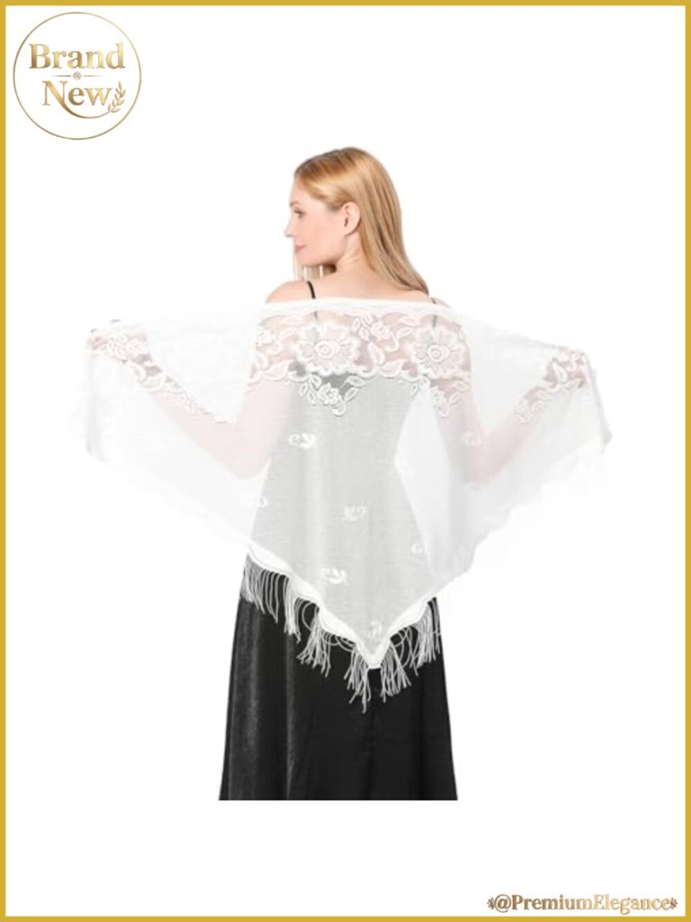 Women Lace Shawl Wrap Soft Mesh Fringe Triangle Scarf for Wedding Evening Party